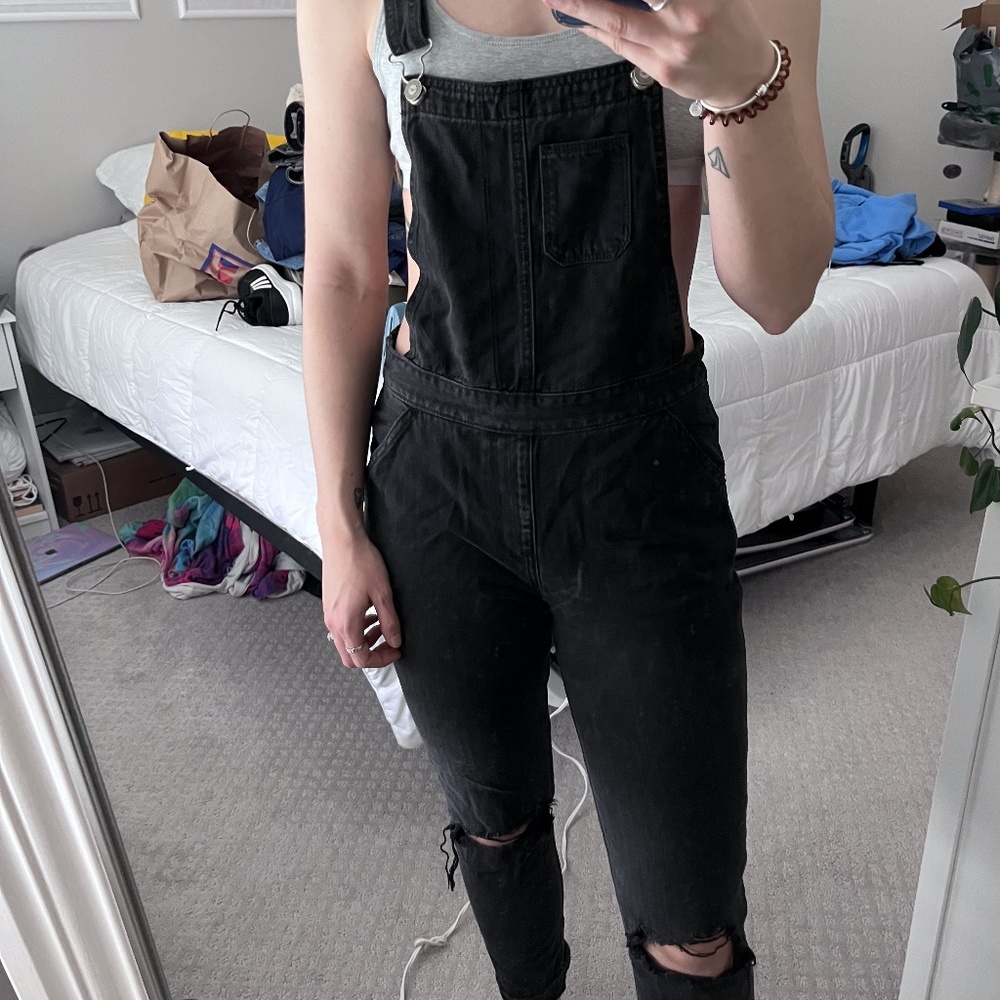 Hollister Ripped Black Overalls, Size S